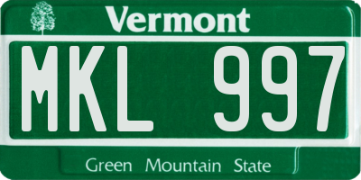 VT license plate MKL997