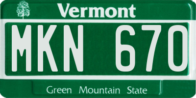 VT license plate MKN670