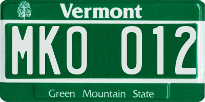 VT license plate MKO012