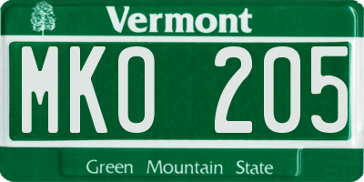 VT license plate MKO205