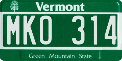 VT license plate MKO314