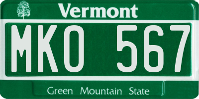 VT license plate MKO567