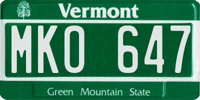 VT license plate MKO647