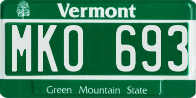 VT license plate MKO693