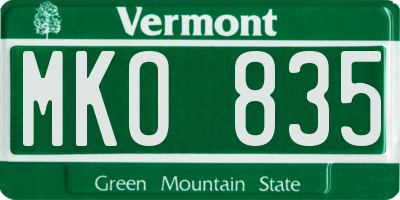 VT license plate MKO835