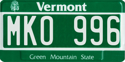 VT license plate MKO996
