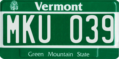 VT license plate MKU039