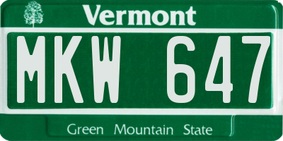 VT license plate MKW647