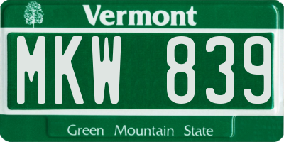 VT license plate MKW839