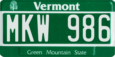 VT license plate MKW986