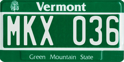 VT license plate MKX036
