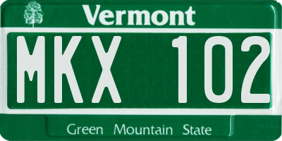 VT license plate MKX102