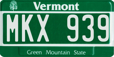 VT license plate MKX939