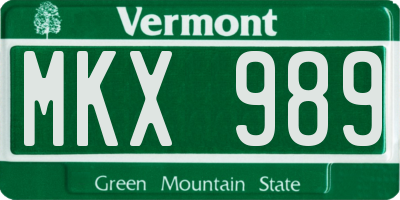 VT license plate MKX989