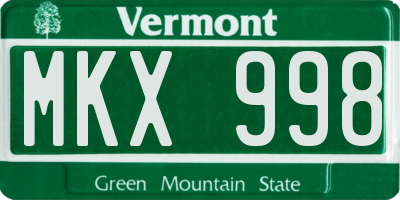 VT license plate MKX998