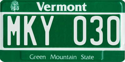 VT license plate MKY030