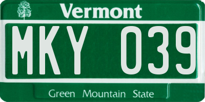 VT license plate MKY039