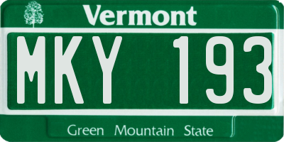 VT license plate MKY193
