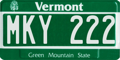 VT license plate MKY222