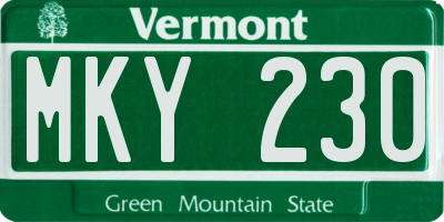 VT license plate MKY230