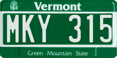 VT license plate MKY315