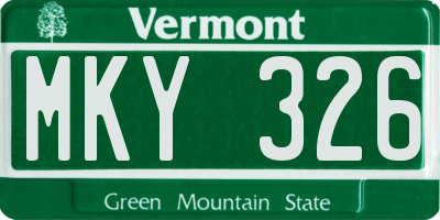 VT license plate MKY326