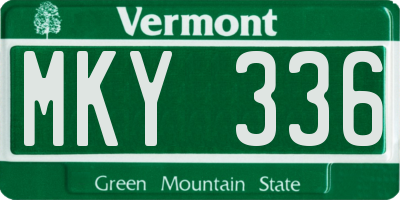 VT license plate MKY336