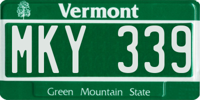 VT license plate MKY339
