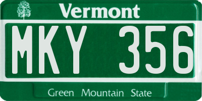 VT license plate MKY356
