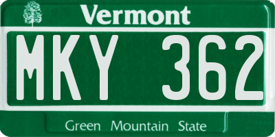 VT license plate MKY362