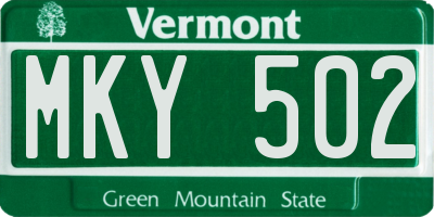 VT license plate MKY502