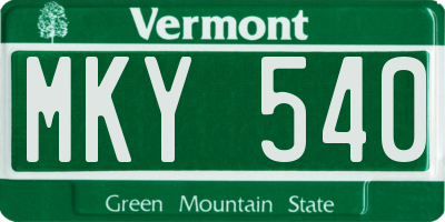 VT license plate MKY540