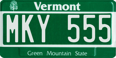 VT license plate MKY555