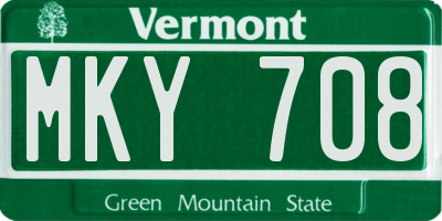 VT license plate MKY708