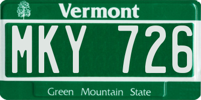 VT license plate MKY726