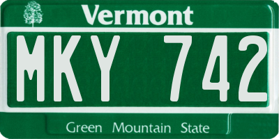 VT license plate MKY742