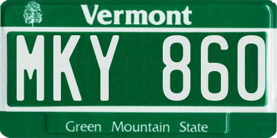 VT license plate MKY860