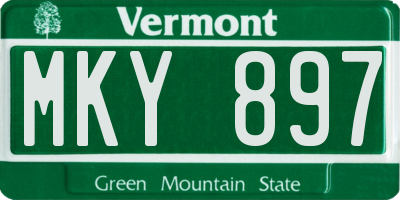 VT license plate MKY897