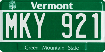 VT license plate MKY921