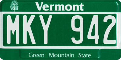 VT license plate MKY942