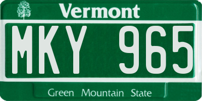 VT license plate MKY965