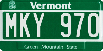 VT license plate MKY970