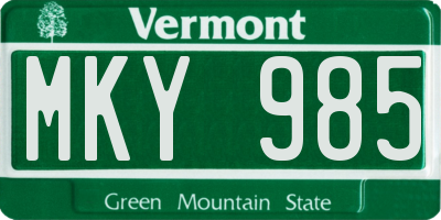VT license plate MKY985