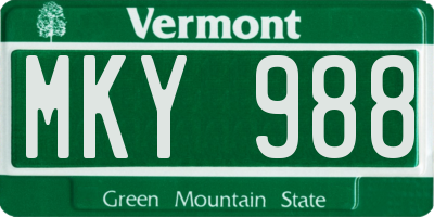 VT license plate MKY988