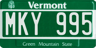 VT license plate MKY995