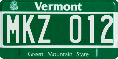 VT license plate MKZ012