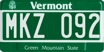 VT license plate MKZ092