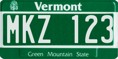 VT license plate MKZ123