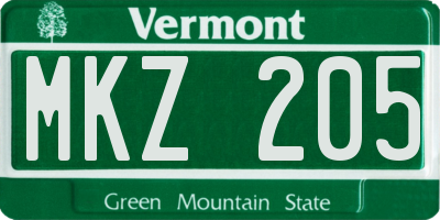 VT license plate MKZ205