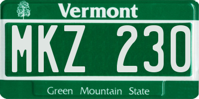 VT license plate MKZ230